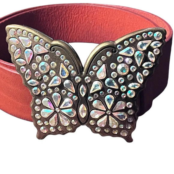 Orange Leather Juliana AB Crystal Rhinestone Gold Tone Brass Belt with Buckle - Picture 3 of 10